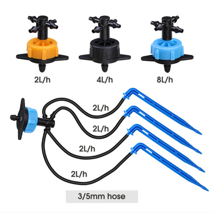 MUCIAKIE 4/2-Way Drip Irrigation System Kit – 100–10M 8L Watering Dripper Sprinkler for Potted Plants & Garden Use