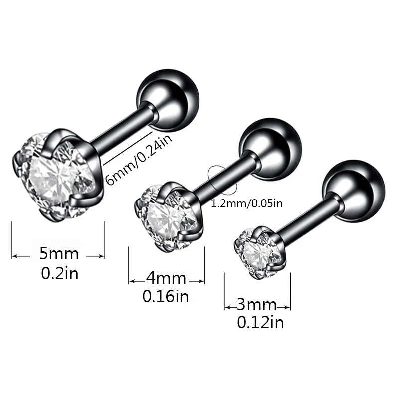 20G Titanium Stud Earrings – Hypoallergenic Tiny Cubic Zirconia Screw Back Cartilage & Tragus Piercing Jewelry