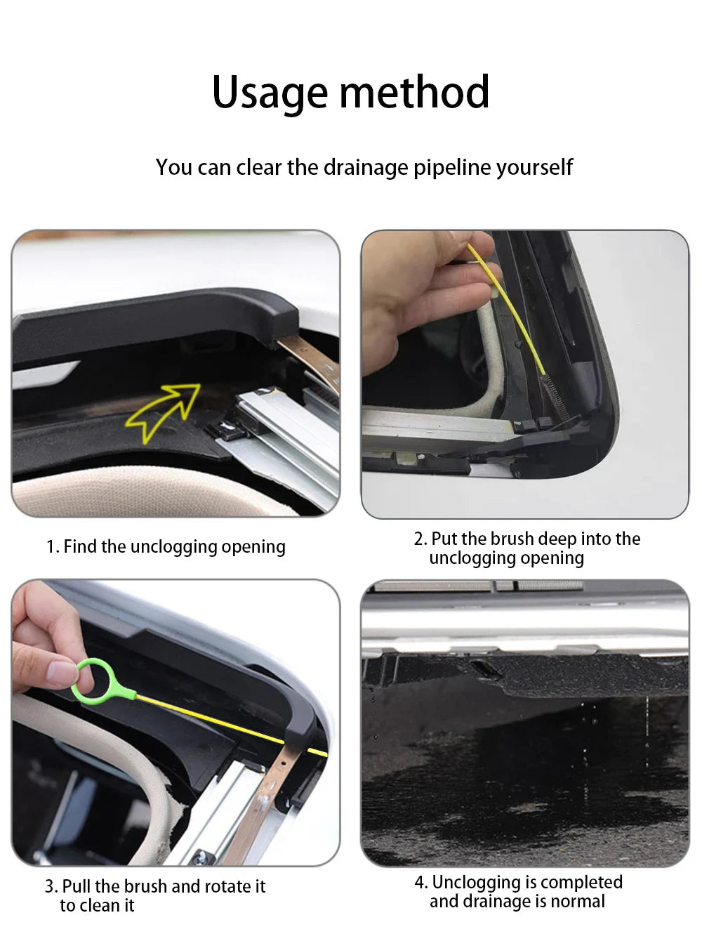 2.3m Car Sewer Unclogger Brush - Long Hose Sunroof Drain Hole Cleaner | Auto Pipe Tool Accessory