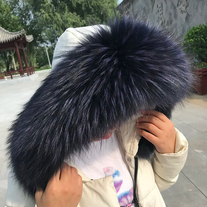 Natural Raccoon & Fox Fur Scarf – Luxury Women’s Winter Fur Collar and Hood Trim for Coats & Jackets