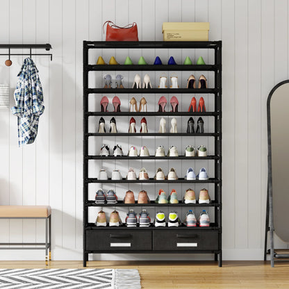 Tribesigns 10-Tier Shoe Rack Organizer – Vertical Shoe Shelf with 4 Drawer Bins, Holds 32 Pairs for Closet & Entryway