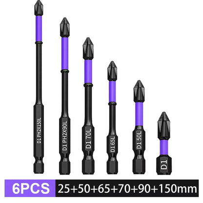 Magnetic Anti-Slip Impact Screwdriver Bit Set – Phillips Cross Long Hex Shank Bits for Power Drilling and Heavy Duty Use