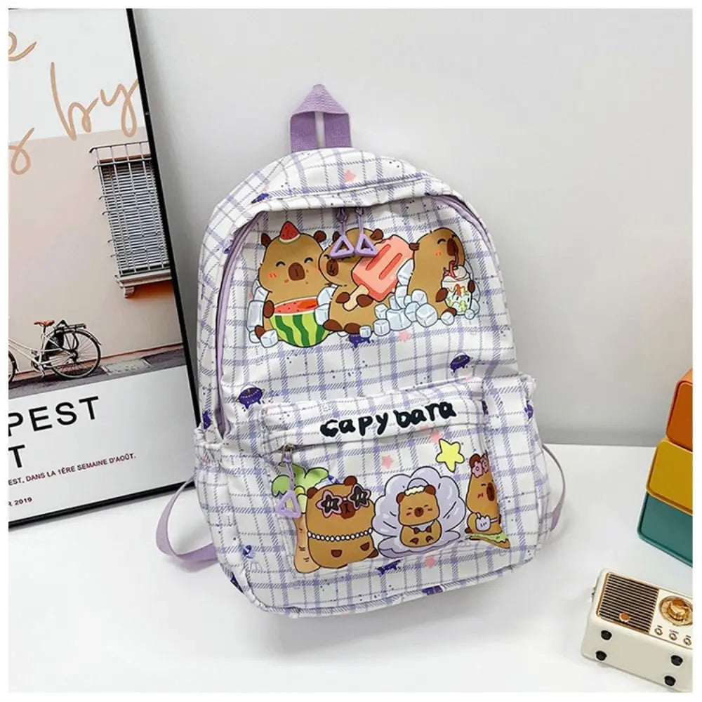 Cute Capybara Backpack | Large Capacity, Breathable Nylon Schoolbag for Students, Women & Girls, Ultra-Light Book Bag