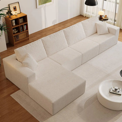 139" Cloud Sectional Sofa – Deep Seat Modular L-Shape Corduroy Couch, Frameless 4-Seater Living Room Sofa with Left Chaise (Black)