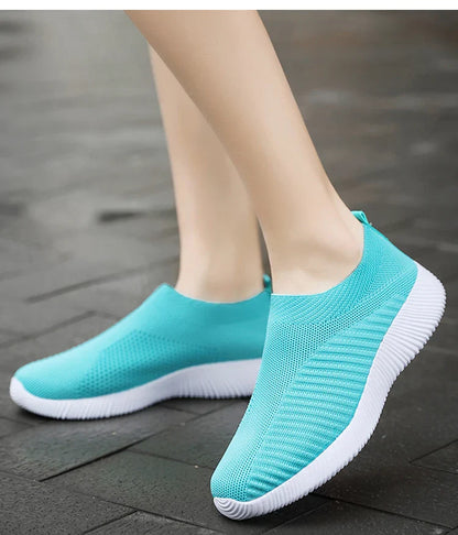 Women’s Slip-On Sock Sneakers – Breathable Flat Casual Vulcanized Sports Shoes Zapatillas