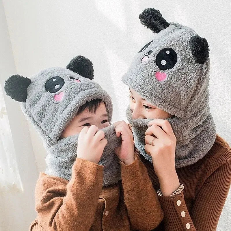 Fashionable Autumn & Winter Children's Cartoon Hat & Scarf Set - Double Layer Wool Warm Hat for Boys & Girls
