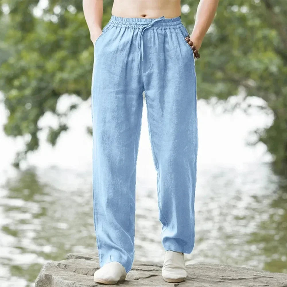 Men's Beach Joggers – Cotton Linen Sweatpants for Streetwear, Casual Loose Fit Summer Vacation Pants