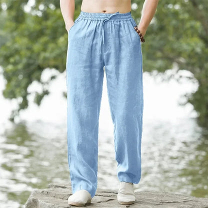 Men's Beach Joggers – Cotton Linen Sweatpants for Streetwear, Casual Loose Fit Summer Vacation Pants