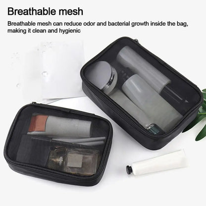 Women’s Solid Color Makeup Bag – Mesh Transparent Zipper Cosmetic Pouch, Portable Mini Wash Storage for Travel