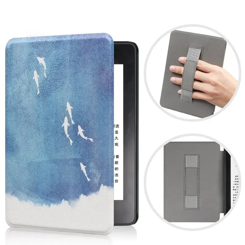 6" Kindle 11th Generation 2024 Case | PU Leather Ebook Cover with Hand Strap & Auto Wake Sleep