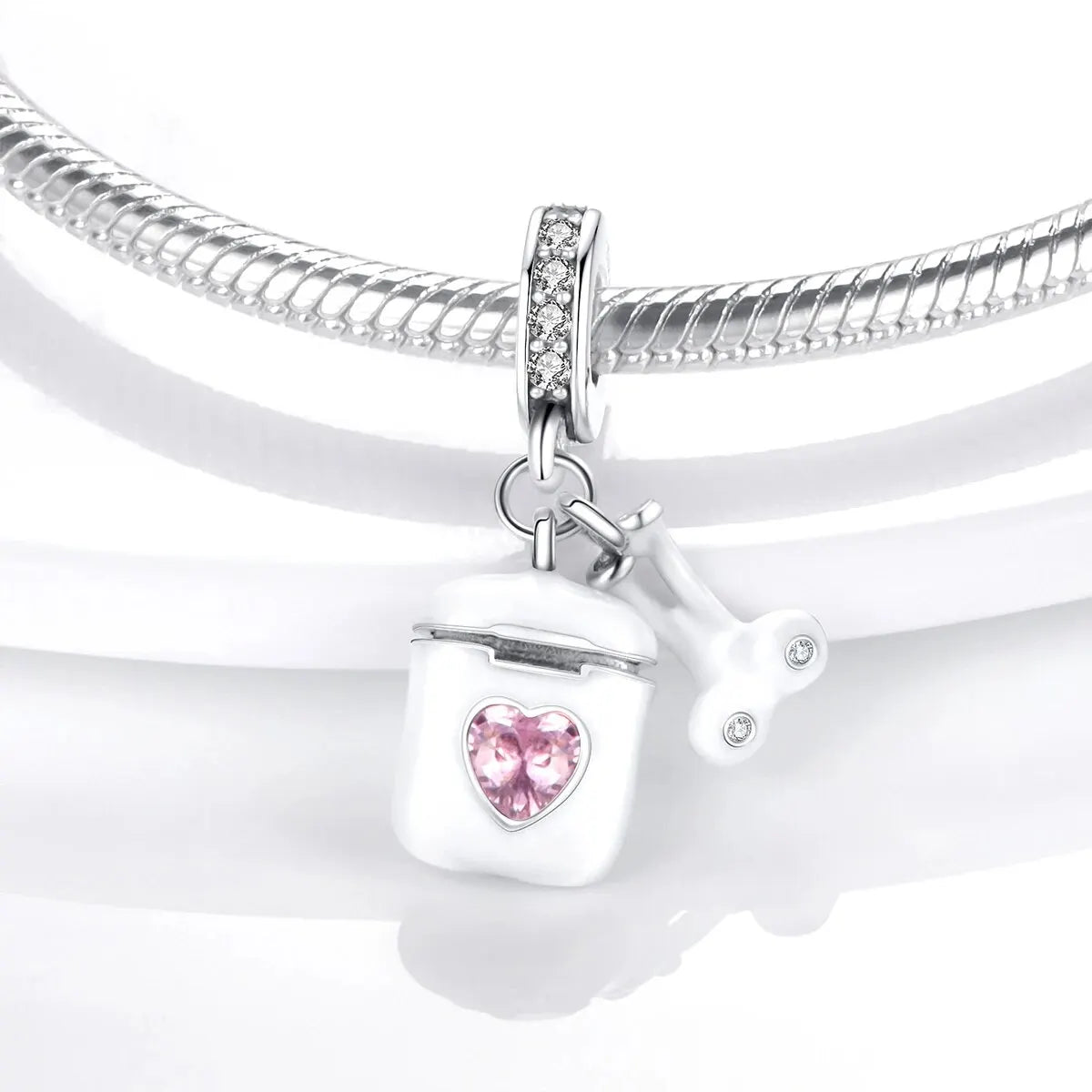 MULA Silver-Plated Sunflower & Four-Leaf Clover Dangle Charms - DIY 3MM Snake Chain Bracelet