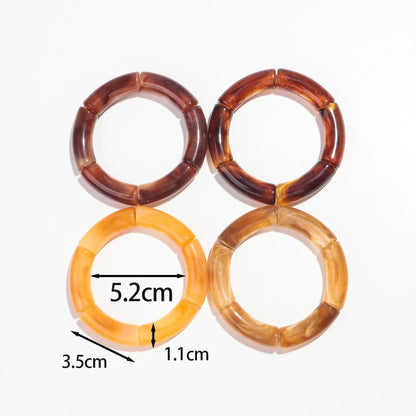 Fashion 4PCS Resin Amber Bamboo Bead Acrylic Elastic Bracelet Set — Trendy 2024 Handmade Bangles