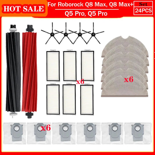 Roborock Q5 Pro & Q8 Max Replacement Parts – Main Brush, Side Brush, HEPA Filter, Mop & Dust Bag Accessories