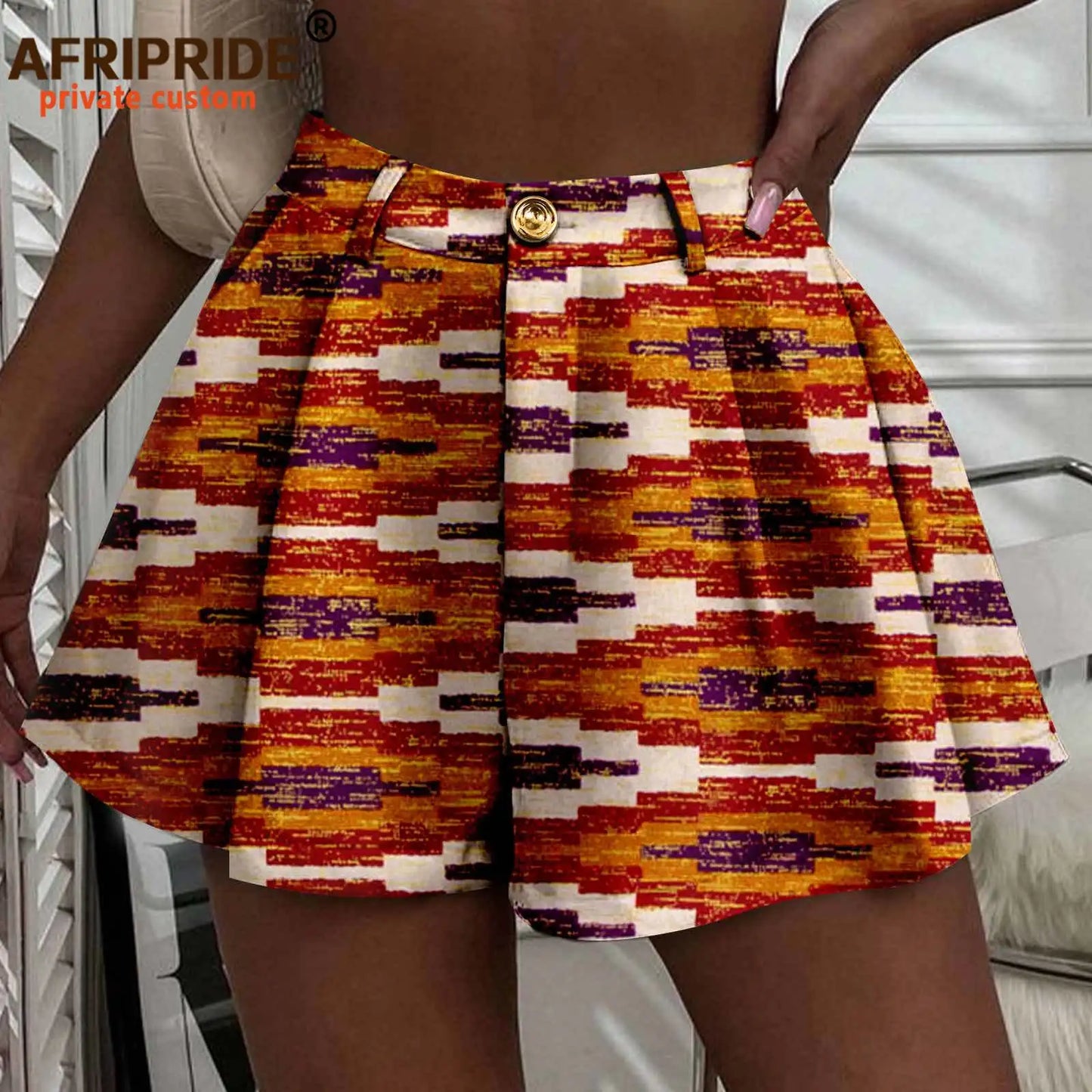 Women's Running Shorts - High Waist Elastic Athletic Shorts with Pockets Ankara Print