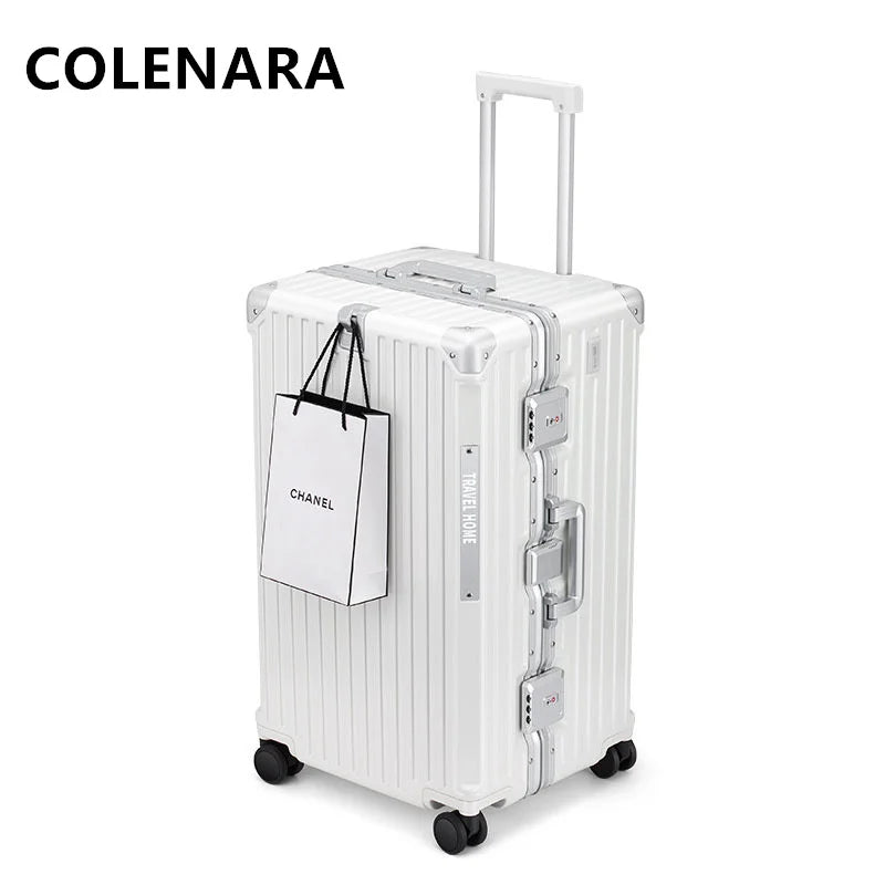 COLENARA Aluminum Frame Suitcase — High-Quality Large Capacity Trolley Travel Bag, 24", 26", 28", 30" Rolling Luggage