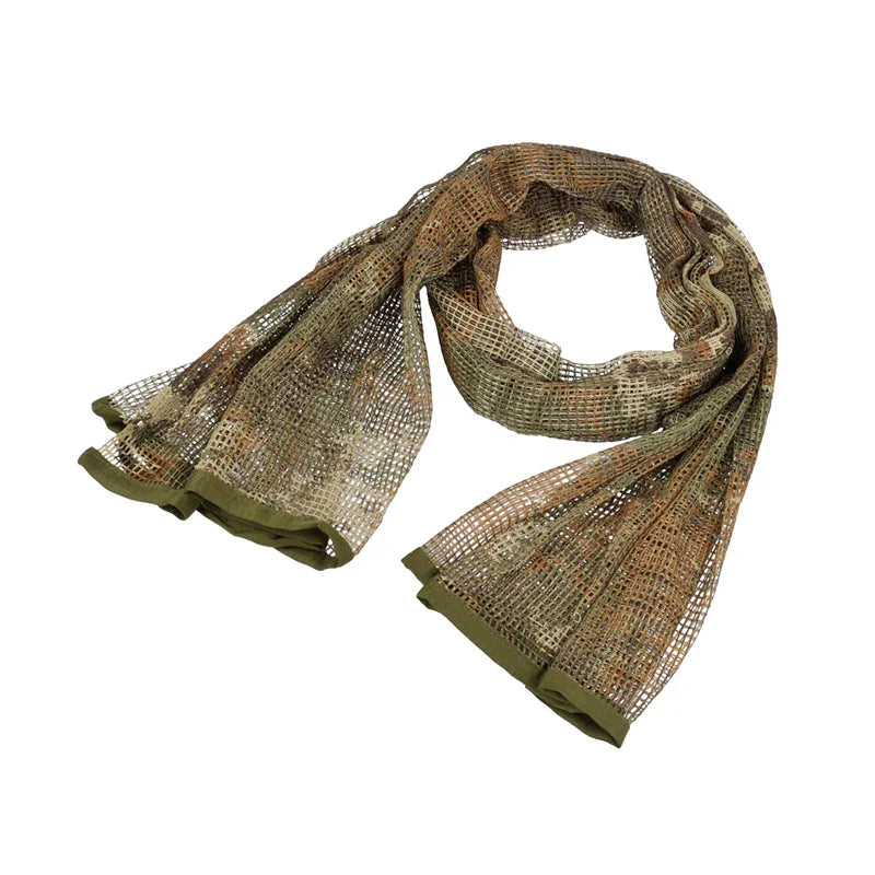 Outdoor Camouflage Netting Scarf — Camo Mesh Face Veil & Shemagh Head Wrap for Camping, Hiking, Shooting