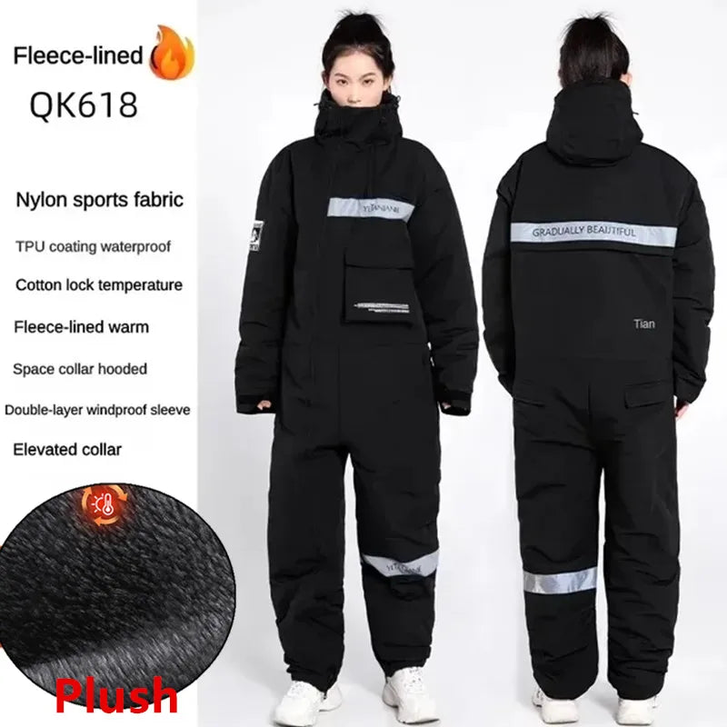 Winter Waterproof Windproof Motorcycle & Ski All-in-One Suit — Thick Plush Cold-Proof Riding Jacket