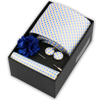 Men’s 4-Piece Tie Set Gift Box - Elegant Necktie with Handkerchief, Cufflinks & Brooch for Business, Wedding & Suit Accessories