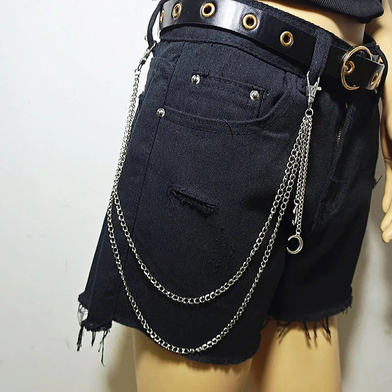 Punk Street Moon & Star Keychain – Goth Skull Rivet Waist Chain for Jeans, Unisex Rock Accessories
