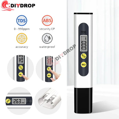 TDS Meter Digital Water Tester - 0-9990ppm Drinking Water Quality Analyzer for Aquariums, Hydroponics & Pools
