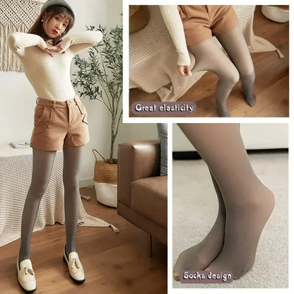 Women's Thermal Leggings – Fleece-Lined Insulated High Waist Thick Plush Pantyhose Tights for Winter, Below 70kg