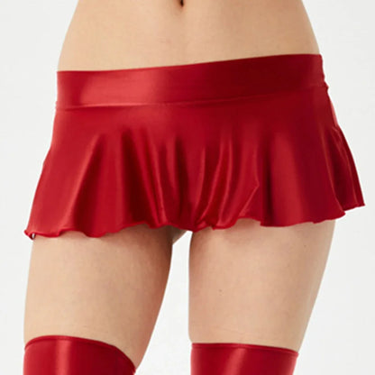 Women’s Sexy Wet Look Mini Skirt — Erotic Super Short Night Dress Party Lingerie in Wine Red, Pink & Black