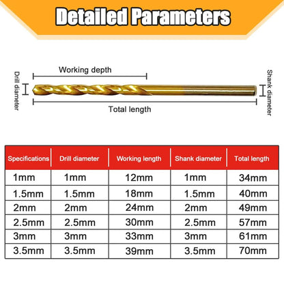 50pcs Titanium Coated Drill Bits Set - High Speed Steel Twist Bit Tool - High Quality Power Tools: 1mm, 1.5mm, 2mm, 2.5mm, 3mm