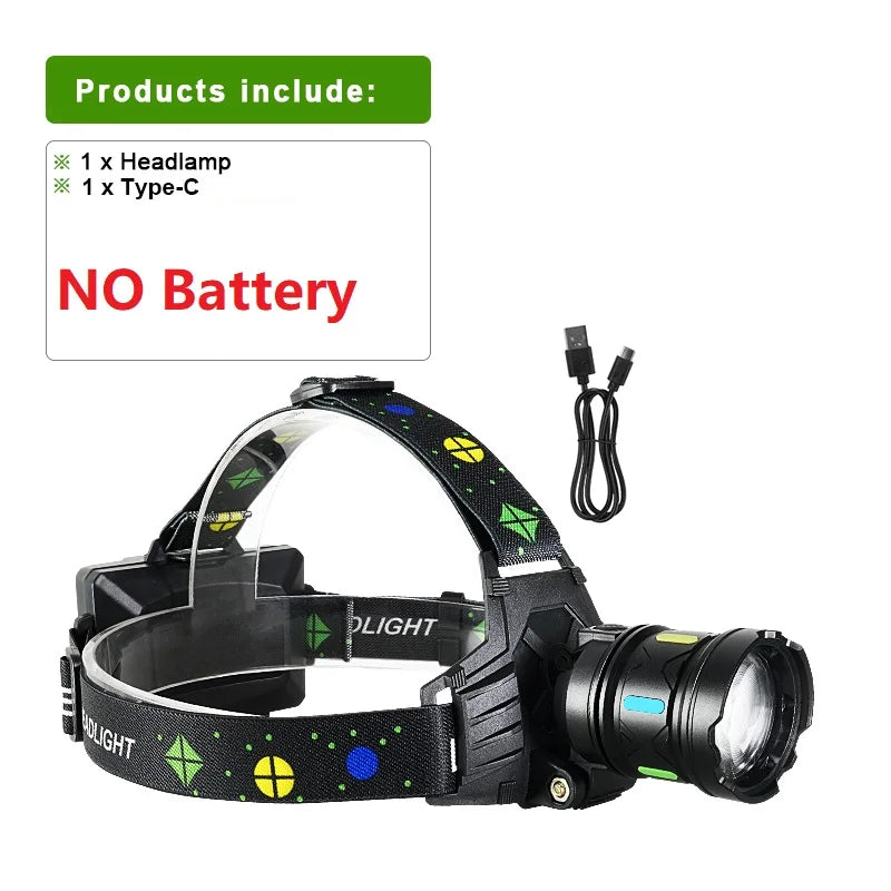 18,000,000LM Powerful Rechargeable LED Headlamp – Dual White & Yellow Light, 3KM Long Range High Brightness Headlight for Camping, Fishing & Outdoor Use
