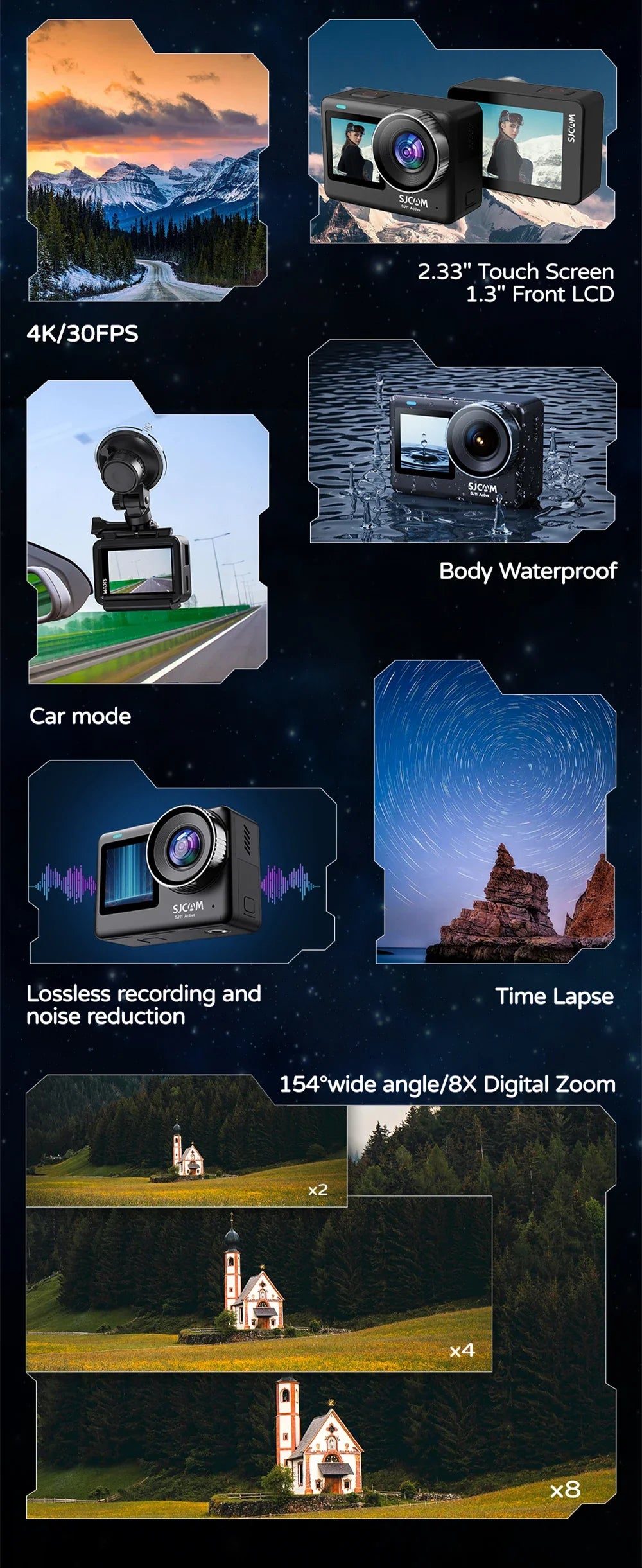 SJCAM SJ11 Active 4K Action Camera – 2.33" Touch Screen, Waterproof, 5G WiFi, Active HDR Sport Camera