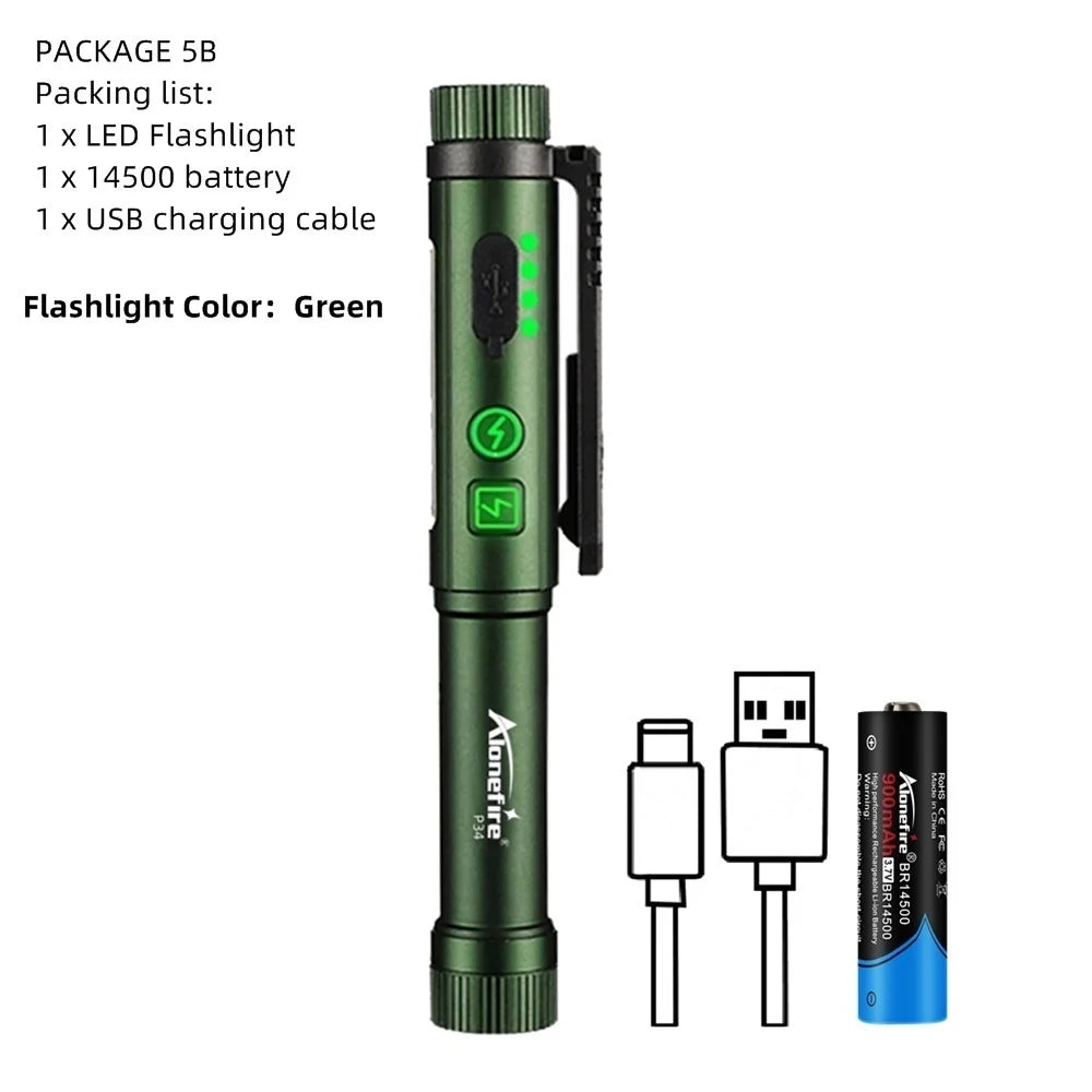 2-in-1 High Bright COB LED Pen Flashlight – USB Rechargeable Mini Torch for Camping, Hiking, Emergency & Outdoor Work Light