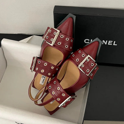 2025 Women’s Designer Flats – Luxury Buckle Slingback Sandals with Pointed Toe, Casual Mules for Ladies