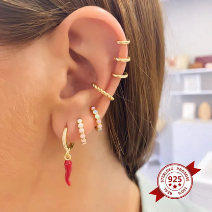 925 Sterling Silver Earrings for Women – Cute Starfish & Shrimp Pendant, Red Chili & Star Enamel Gold Fashion Jewelry