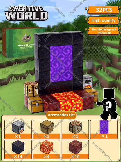 Magnetic Building Blocks – Mine World Magnet Cube STEM Toy for Kids 3+, DIY Montessori Sensory Model for Boys & Girls