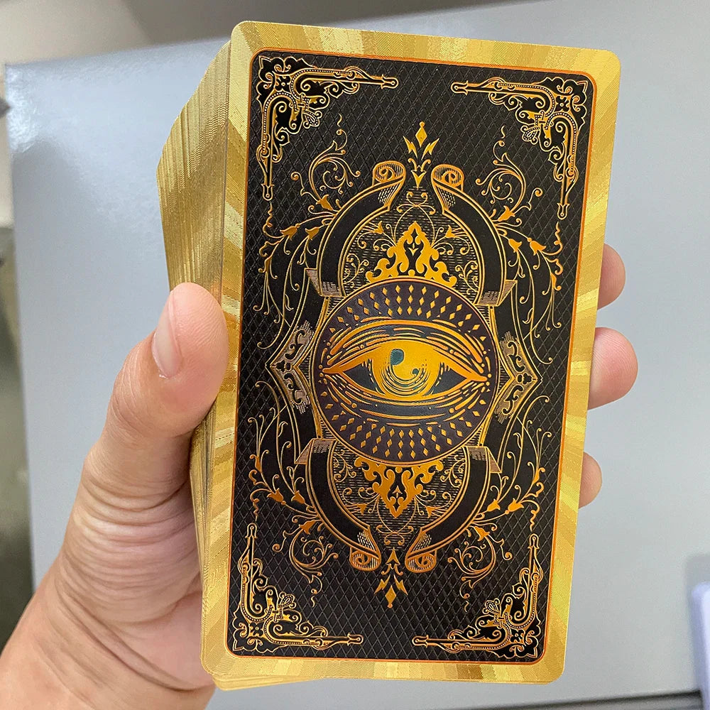 Spanish & English Golden Foil Tarot Deck – 12x7cm Prophecy Cards for Beginners with 2-Language Guidebook