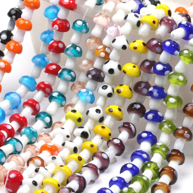 20pcs Lampwork Glass Mushroom Beads - Colorful Loose Beads for DIY Jewelry Making, Handmade Crafts & Accessories