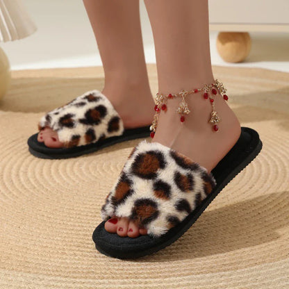 Women’s Cotton Plush Slippers – Warm Non-Slip EVA Flat Slides for Autumn & Winter Home Comfort