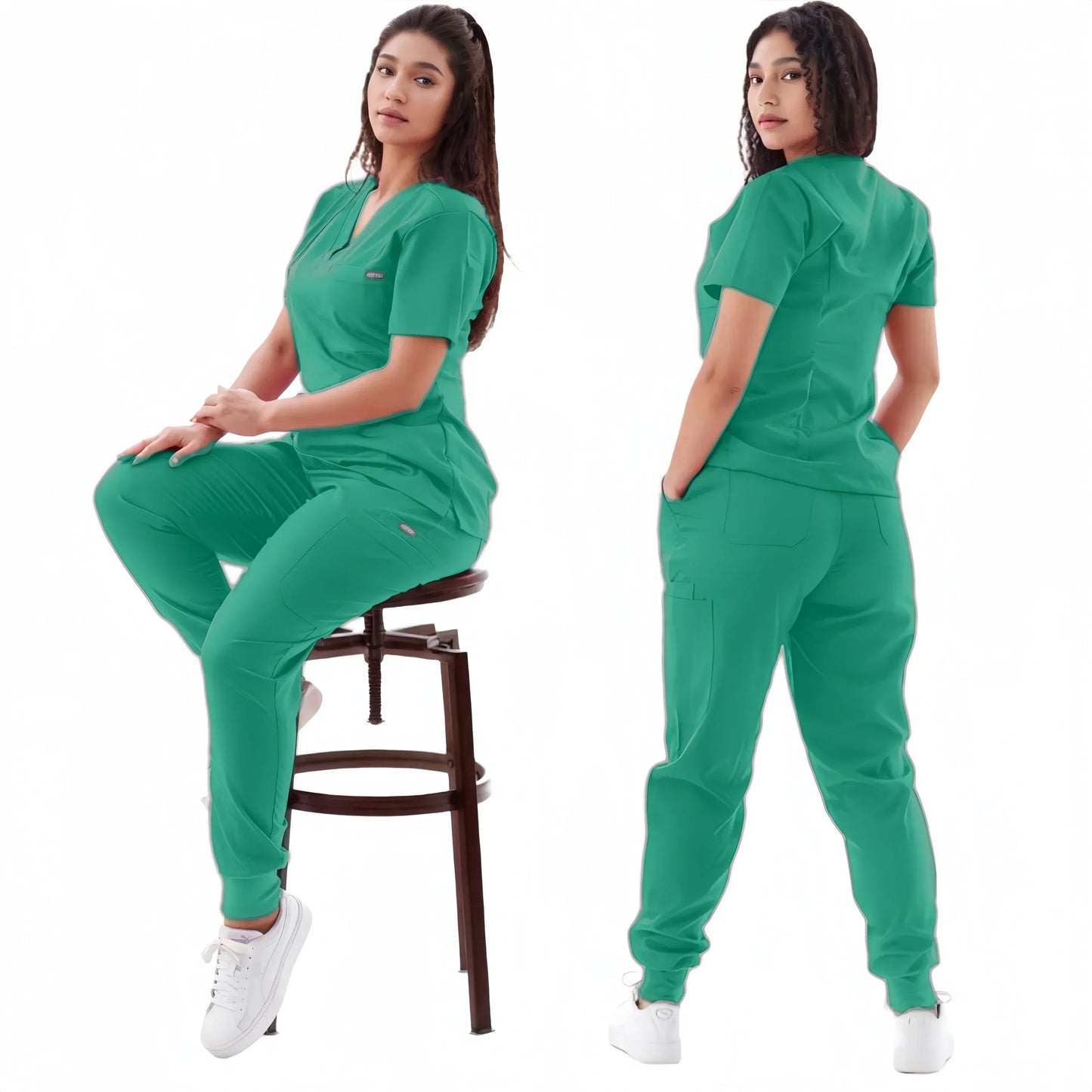 Multicolor Jogger Suit Nurse Scrubs Set - Medical Clinical Clothes with Short Sleeve V-Neck Tops and Pocket Pants, Doctor Nursing Uniforms