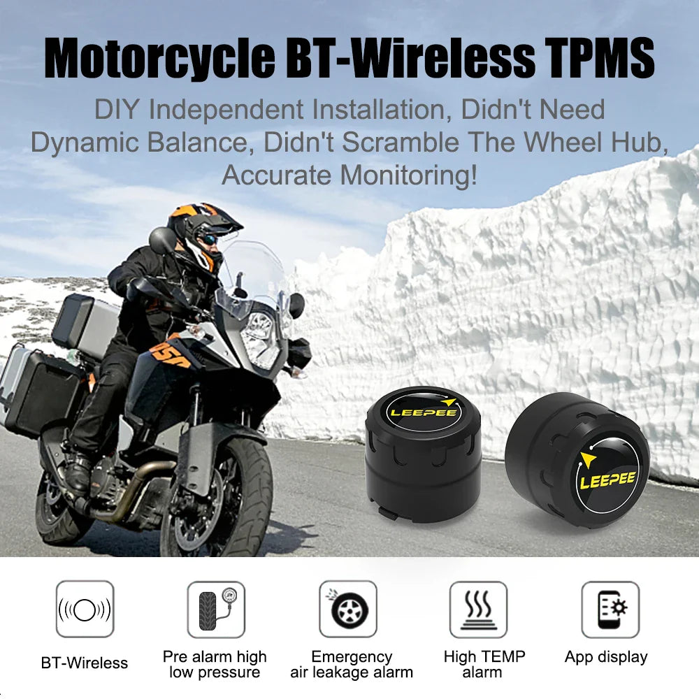 Motorcycle TPMS Bluetooth 4.0/5.0 Tire Pressure Monitoring System – 2 Sensors Pit Bike Tyre Tester Diagnostic Set