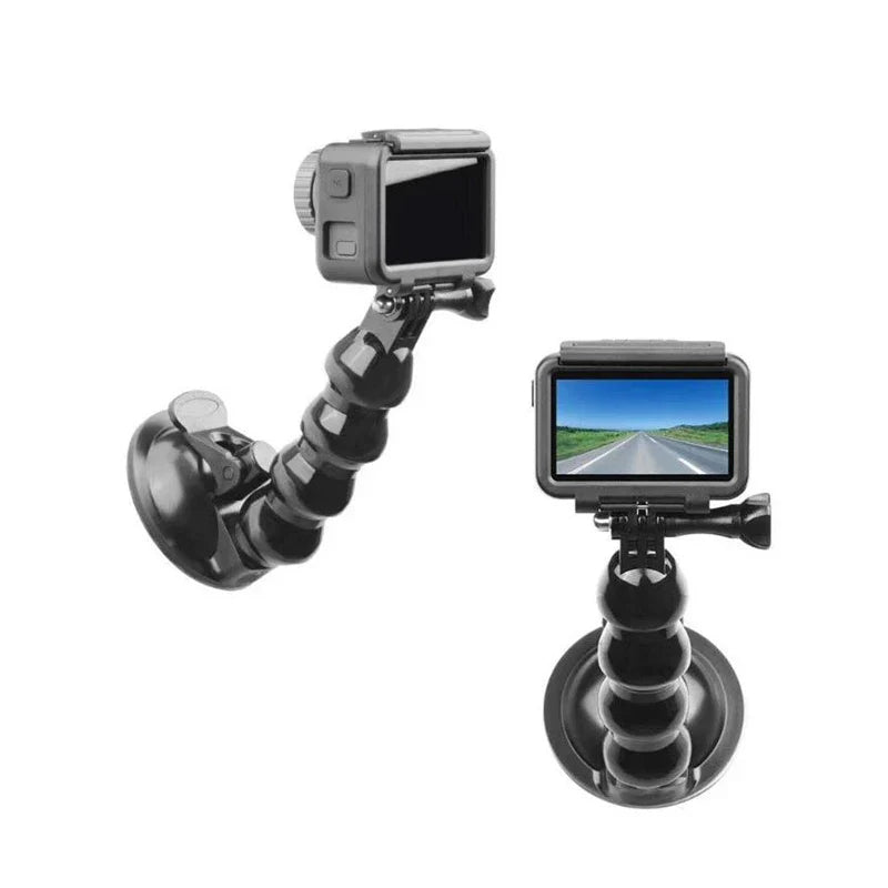Suction Cup Car Mount with Tripod Adapter — Phone & GoPro Holder for Action Cameras