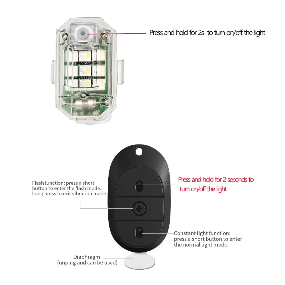 Donwof M3 Car & Motorcycle Strobe Light – Waterproof LED Anti-Collision Warning with Remote