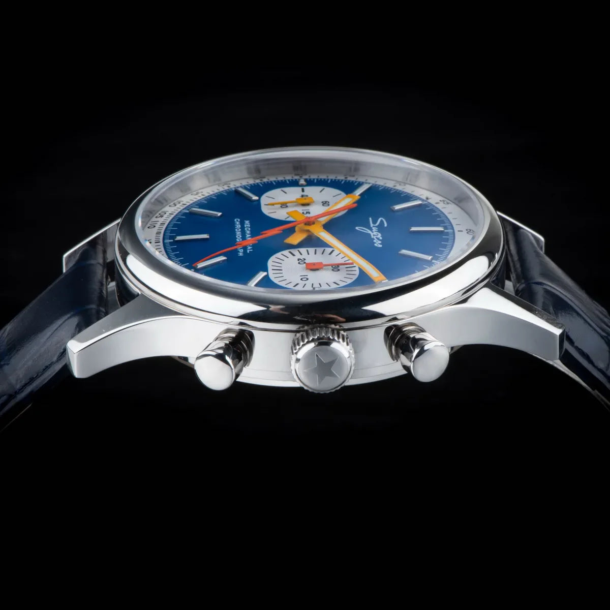 Sugess Pilot Men’s Chronograph Watch — Original ST1901 Mechanical Movement, Sapphire Crystal, Waterproof Racing Strap