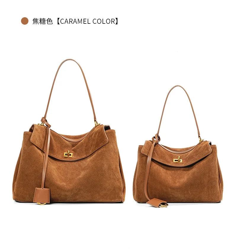Autumn Winter Suede Leather Tote – Frosted Cowhide High-Capacity Shoulder Kelly Bag