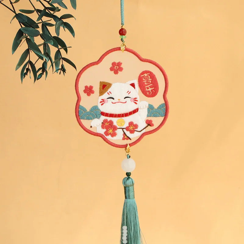 Handmade Embroidered Amulet DIY Kit – Easy Needlework Sewing & Car Pendant Needlepoint for Beginners