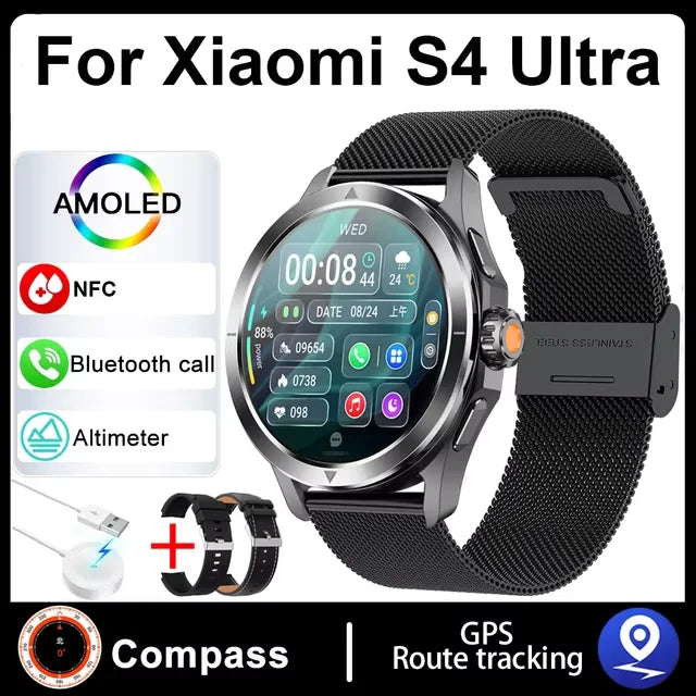 S4 Ultra Xiaomi Smart Bracelet — AMOLED HD Screen Men’s Watch with Bluetooth Call, GPS, NFC, Heart Rate & Compass Tracking