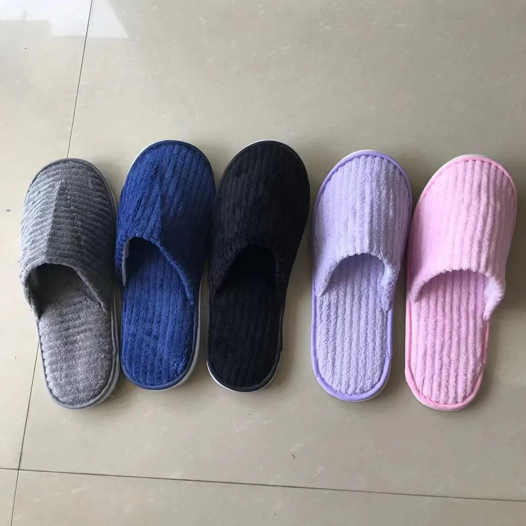 5 Pairs Mix Color Disposable Hotel Slippers – Cotton Non-Slip Slides for Men & Women Home, Travel, SPA & Hospitality Use