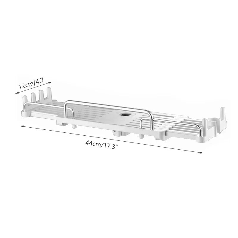 Extendable Shower Shelf — No-Drill Bathroom Storage Holder with Shampoo Tray, Wall-Mounted Accessories