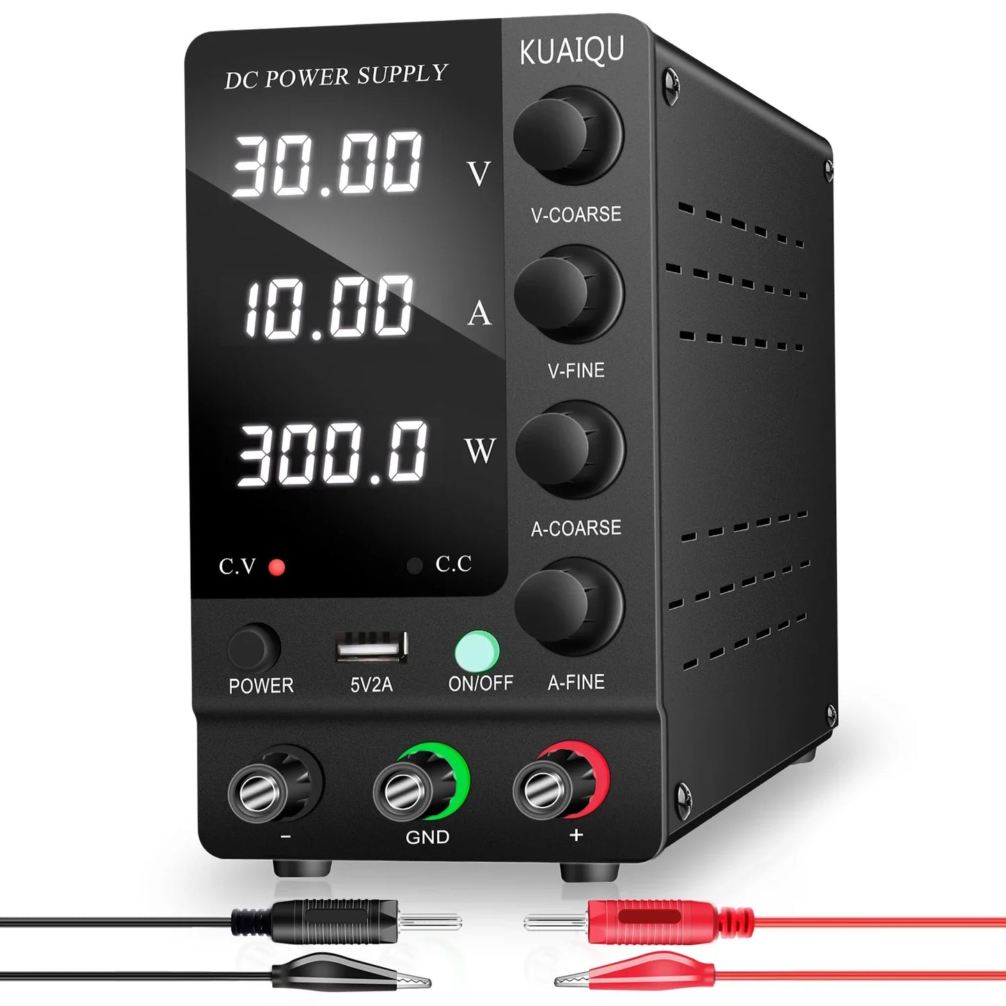KUAIQU Adjustable DC Power Supply – Lab Bench 30V 10A, 60V 5A, 120V 3A with Preset Current & USB Interface