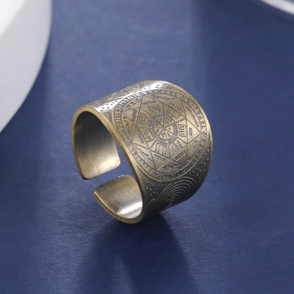 Dawapara 7 Archangels Protection Ring – Metatron Cube, Lilith Symbol, King Solomon Secrets Vintage Amulet Jewelry