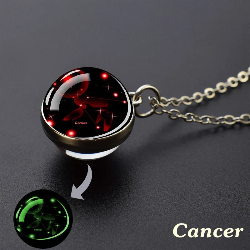 Luminous Zodiac Constellation Necklace – Starry Sky Glass Ball Pendant for Men & Women, 12 Astrology Signs Gift