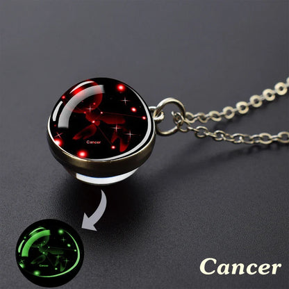 Luminous Zodiac Constellation Necklace – Starry Sky Glass Ball Pendant for Men & Women, 12 Astrology Signs Gift